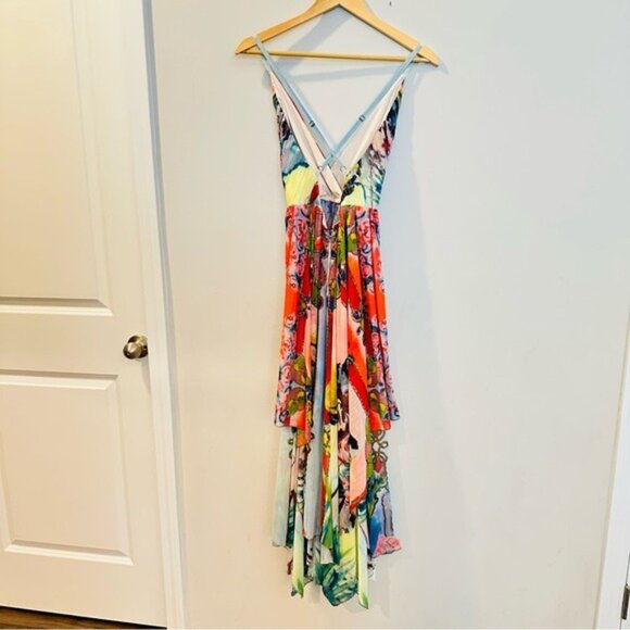 Alice + Olivia Orly Lola Lady Dress Size 2 Boho Resort Maxi Handkerchief Hem - Picture 5 of 14